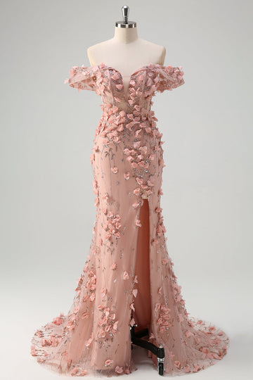 Blush Havfrue Off the Shoulder slids Lang Gallakjole med 3D Blomster